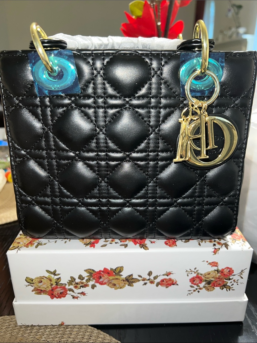 Inspired Black Quilted Tote with Gold Hardware